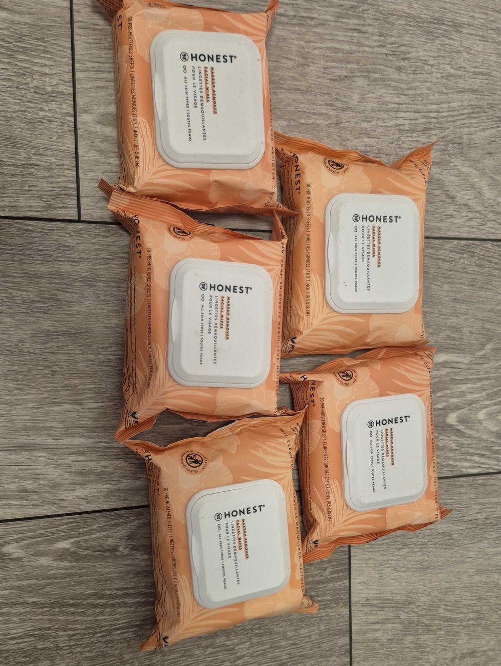 Lot Of 5 HONEST Makeup Remover Facial Wipes 30 Pre Moistened Sheet All Skin Type